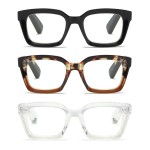 ZXYOO 3 Pack Oversize Square Design Reading Glasses for Women, Blue Light Blocking Reader (Black&Leopard&Transparent, 1.75)