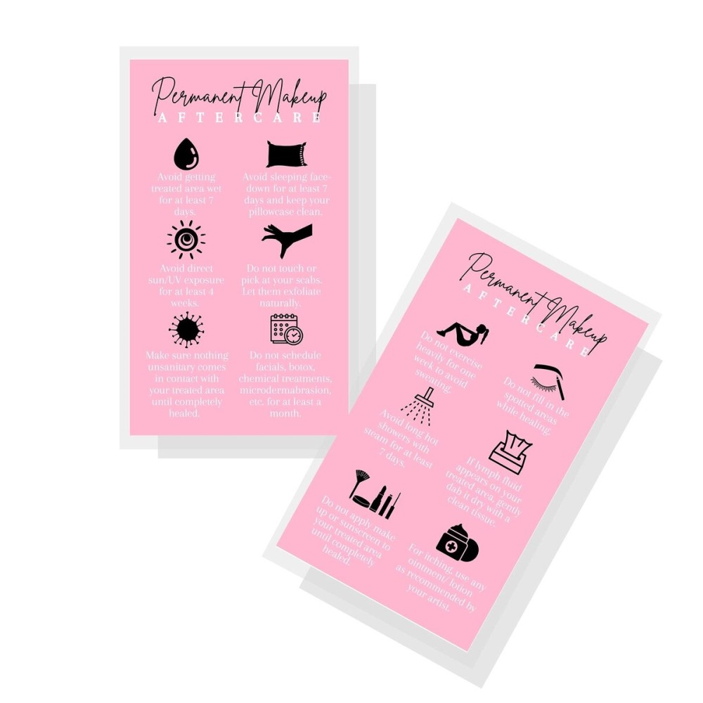 Boutique Marketing LLC Permanent Makeup Aftercare Instructions Card | 50 Pack 2x3.5 inches Business Size PMU Pink Design, pink, black, white Boutique Marketing LLC Permanent Makeup Aftercare Instructions Card | 50 Pack 2x3.5 inches Business Size PMU Pink Design, pink, black, white