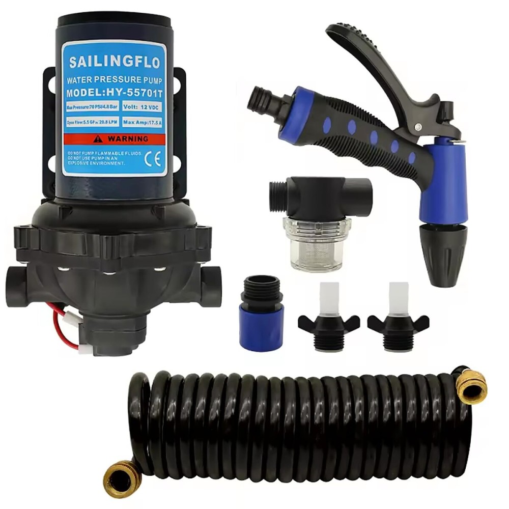 Sailingflo Water Pressure Diaphragm Pump Electric 12 Volt DC 60 PSI 7 GPM 5 Chamber with 1/2 Inch FNPT Ports for Marine RV Boat Yacht Mini Motor