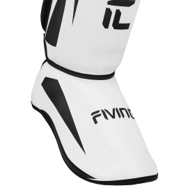 FIVING Martial Arts Shin Guards Padded, Adjustable Muay Thai Leg Guards with Instep Protection for Kickboxing Training and Sparring Durable, Professional MMA Equipment (White, Medium)