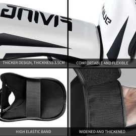 FIVING Martial Arts Shin Guards Padded, Adjustable Muay Thai Leg Guards with Instep Protection for Kickboxing Training and Sparring Durable, Professional MMA Equipment (White, Medium)