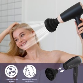 Silicone Hair Dryer Diffuser Collapsible 6 Colors Available Portable Hair Salon Tools for Home and Travel (Black)