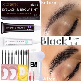 Lash T-i-n-t Kit Black, 15ml Eyelash D-y-e, Full Brow T.i.n.t. Set With Tools, DIY Eyelash Eyebrow T-i-n-ting Makeup At Home, Be Voluminous And Energetic For 6 Weeks(Black Stain Mascara Look) Lash T-i-n-t Kit Black, 15ml Eyelash D-y-e, Full Brow T.i.n.t. Set With Tools, DIY Eyelash Eyebrow T-i-n-ting Makeup At Home, Be Voluminous And Energetic For 6 Weeks(Black Stain Mascara Look)