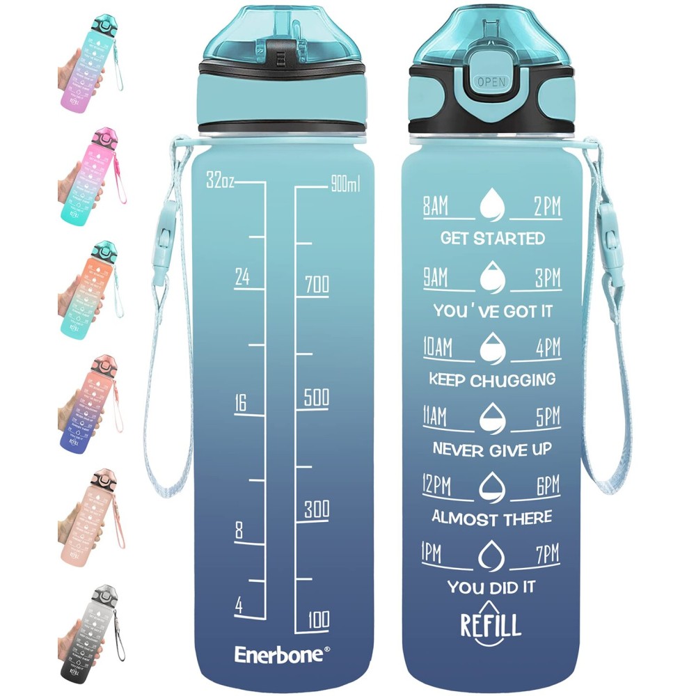 Enerbone 32 oz Drinking Water Bottle with Times to Drink and Straw, Motivational with Carrying Strap, Leakproof BPA & Toxic Free, Ensure You Drink Enough Water for Fitness Gym Outdoor Enerbone 32 oz Drinking Water Bottle with Times to Drink and Straw, Motivational with Carrying Strap, Leakproof BPA & Toxic Free, Ensure You Drink Enough Water for Fitness Gym Outdoor