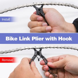 Bike Chain Kit, Single/6/7/8/9/10/11/12 Speed Multi-Function Bike Mechanic Repair Kit, Chain Breaker and Bike Link Plier with Hook and 6 Pairs Bicycle Buckle, Reusable (6/7/8 Speed Bike Chain Kit)