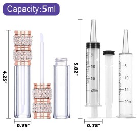AMORIX 24 Pack Pearl Diamond Lip Gloss Tubes with Wand 5ml Empty Lip Gloss Containers Lipgloss Bottles with Stoppers + 2pcs Syringes for DIY Lip Gloss Balm