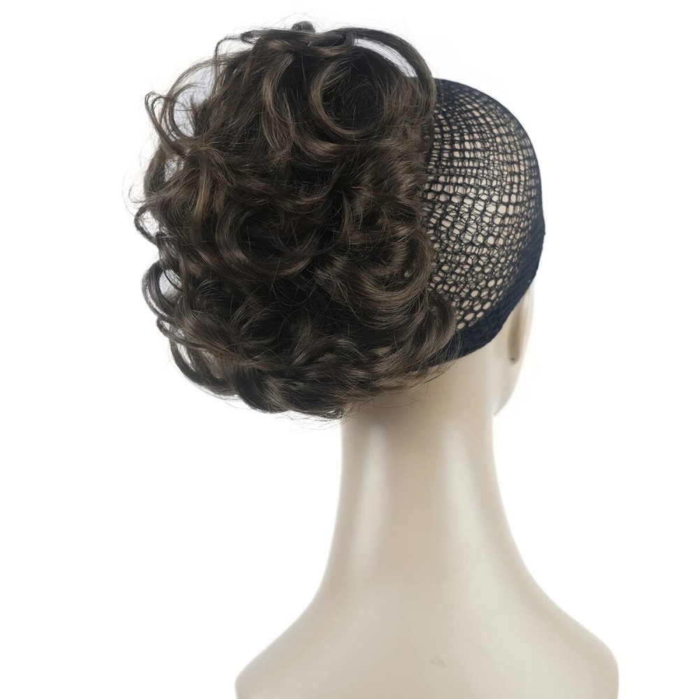 Lydell Short Ponytail Hair Extensions Wavy Curly Synthetic Hairpiece with Jaw Claw (Light Chestnut Brown)