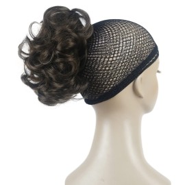 Lydell Short Ponytail Hair Extensions Wavy Curly Synthetic Hairpiece with Jaw Claw (Light Chestnut Brown)