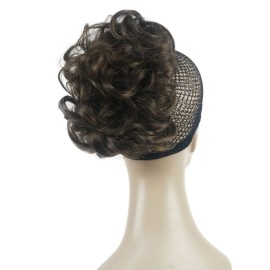 Lydell Short Ponytail Hair Extensions Wavy Curly Synthetic Hairpiece with Jaw Claw (Light Chestnut Brown)