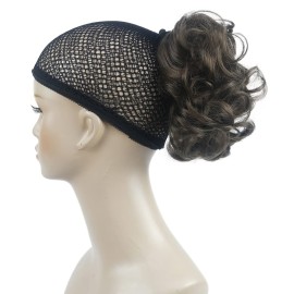 Lydell Short Ponytail Hair Extensions Wavy Curly Synthetic Hairpiece with Jaw Claw (Light Chestnut Brown)