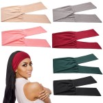 WILLBOND 6 Pieces Wide Headbands for Women, Adjustable Bandana Headband Tie, Knotted African Hairband, Yoga Elastic Non Slip Floral Hairbands for Running Hiking Cycling Workout(Without Patterns)