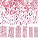Bememo 3456 Pcs Crystals Diamond Rhinestones AB Clear Flat Back Round Gems Flatback Glass Mixed Size Crystals Gems for Crafts Clothes Shoes Makeup Bags Decor, 6 Sizes(Pink)
