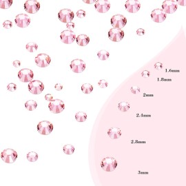 Bememo 3456 Pcs Crystals Diamond Rhinestones AB Clear Flat Back Round Gems Flatback Glass Mixed Size Crystals Gems for Crafts Clothes Shoes Makeup Bags Decor, 6 Sizes(Pink)