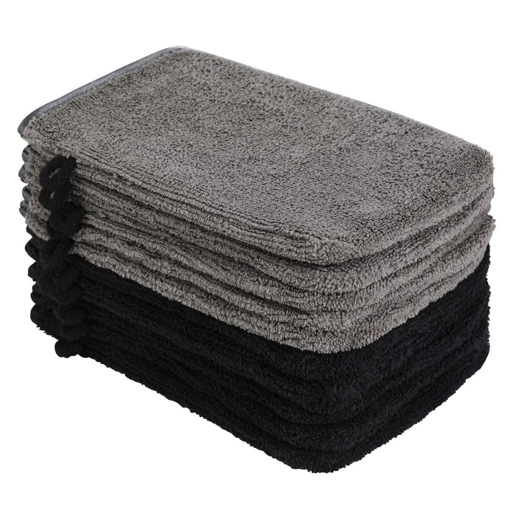 PHOGARY 10 Pack Microfiber Body Wash Mitts, Soft Face Mitten, Bath Spa Cloth, Reusable Makeup Remover Mitt Gloves, European Style Wash Cloth,68inch, Black and Grey