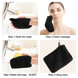 PHOGARY 10 Pack Microfiber Body Wash Mitts, Soft Face Mitten, Bath Spa Cloth, Reusable Makeup Remover Mitt Gloves, European Style Wash Cloth,68inch, Black and Grey