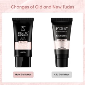 ROSALIND Pink Extension Gel, 2 PCS 2 oz Soft Pink Poly Nail Kit for Art Decoration, Thickening Builder Tube Easy to DIY Use, Needs UV Lamp