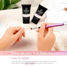 ROSALIND Pink Extension Gel, 2 PCS 2 oz Soft Pink Poly Nail Kit for Art Decoration, Thickening Builder Tube Easy to DIY Use, Needs UV Lamp