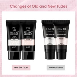 ROSALIND Soft Pink&Opal Extension Gel, 2 PCS 2oz Opal Poly Nail Gel kit Soft Pink Nail Builder for Nail Art Decoration, Nail Thickening Poly Nail Gel Tube Easy to DIY Use Need UV Lamp