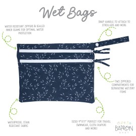 BapronBaby Willow Wet Dry Bag - Waterproof Two Zipper Pockets - Reusable for Mealtime, Diapers, Stroller, Snacks, Swimsuits - Machine Washable - 11 x 9