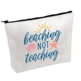 PWHAOO Summer Make Up Bag Beaching Not Teaching Storage Bag End of Year Gift Teacher Appreciation Gift (Beaching Not Teaching bag)