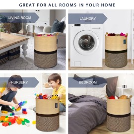 COMSE Extra Large Blanket Basket, Tall Woven Storage Basket, Nursery Hamper, 15.7x 21.7, Cotton Rope Laundry Hamper for Toys Clothes Towels, Blend Brown/Black