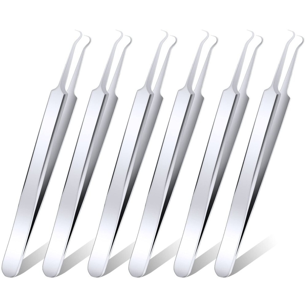 ANCIRS 6 Pack Acne Pimple Blackhead Remover Tweezers, Stainless Steel Acne Tweezers, Curved Pimple Tweezers Extractors Tool for Blackhead Blemish Removal-Silver Color ANCIRS 6 Pack Acne Pimple Blackhead Remover Tweezers, Stainless Steel Acne Tweezers, Curved Pimple Tweezers Extractors Tool for Blackhead Blemish Removal-Silver Color