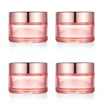 Furnido 4 Pack,1 oz/30ml Pink Glass Face Cream Jar Pot,Empty Thick Glass Cosmetic Cream Jar Container With Rose-Golden Cover,Inner Liners for Moisturizer,Eyeshadow,Makeup Emulsion