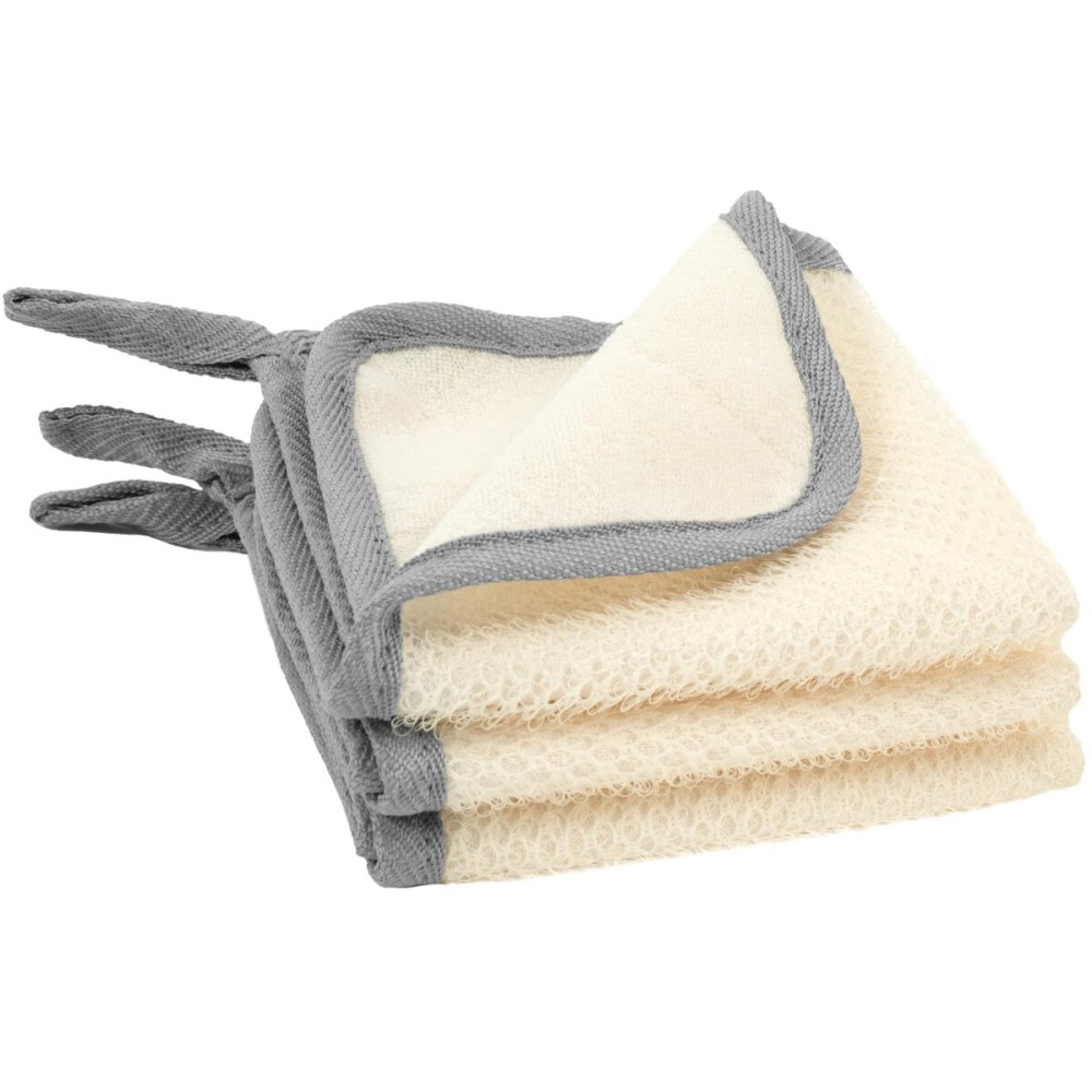 S&T INC. Exfoliating Washcloths, Dual Sided for Face and Body Scrub Towel, 9.9 Inch x 9.9 Inch, Grey, 3 Pack