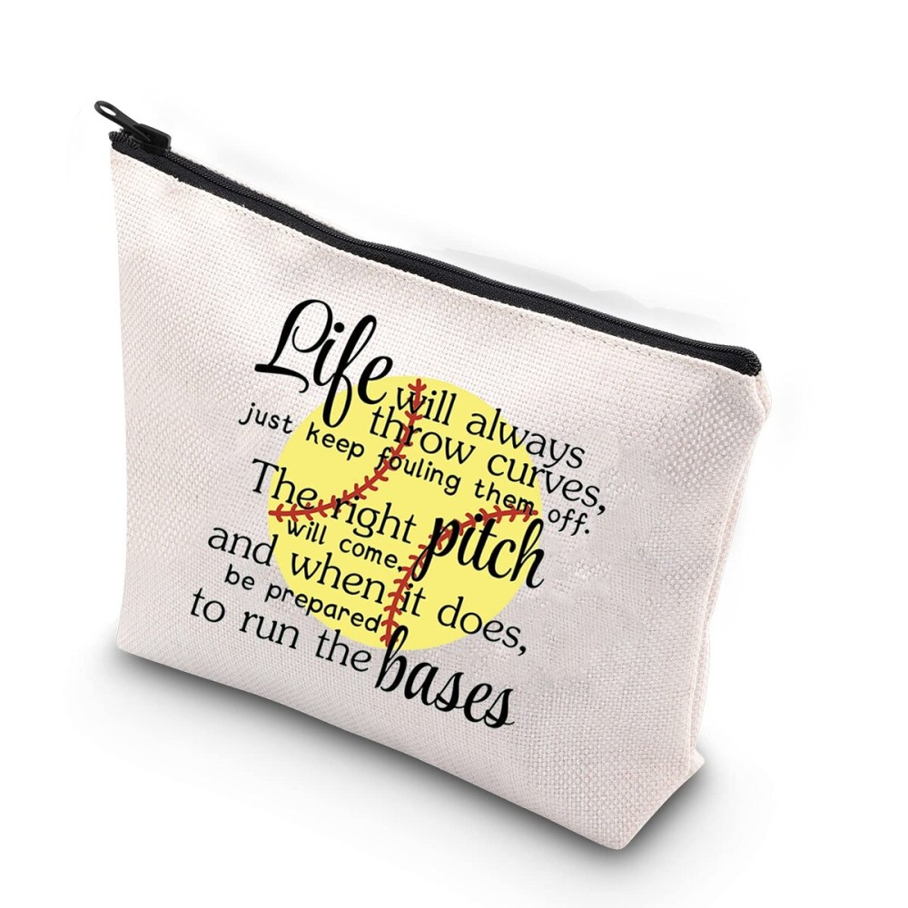 WCGXKO Softball Gift Softball Player Inspirational Gift Life Will Always Throw Curves Softball Theme Makeup Bag (Throw Curves) WCGXKO Softball Gift Softball Player Inspirational Gift Life Will Always Throw Curves Softball Theme Makeup Bag (Throw Curves)