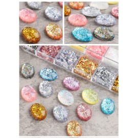 EBANKU 24 Grid Holographic Nail Art Flakes, Foil Glitter Sequins Confetti Gold Silver Irregular Mirror Effect Acrylic Powders Paillette for Nail Decoration