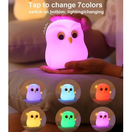 SAILINGFLO Cute Owl Kids Night Light, Birthday Gifts Room Decor Bedroom Decorations for Baby Child, LED Color Changing Soft Silicone Lamp, Gift Box