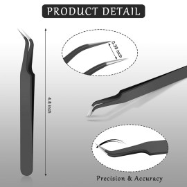9 Pieces Curved Pointed Craft Tweezers Stainless Steel Precision Tweezer with Protective Cover for Sewing Scrapbooking Craft Stickers Eyelash Extension Jewelry Making(Black)