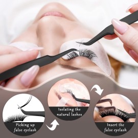 9 Pieces Curved Pointed Craft Tweezers Stainless Steel Precision Tweezer with Protective Cover for Sewing Scrapbooking Craft Stickers Eyelash Extension Jewelry Making(Black)
