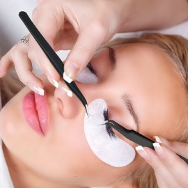 9 Pieces Curved Pointed Craft Tweezers Stainless Steel Precision Tweezer with Protective Cover for Sewing Scrapbooking Craft Stickers Eyelash Extension Jewelry Making(Black)