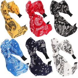 TOBATOBA Bandana Headband for Women Knotted Bow Headbands for Women Elastic Paisley Headband Vintage Rabbit Ear Bow Headband Wide Top Knot Headband Turban Headwraps Cute Hair Band for Women Girls 6Pcs