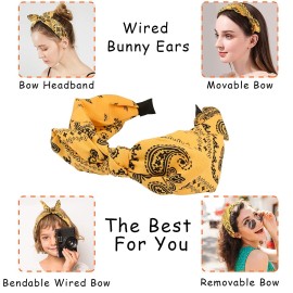 TOBATOBA Bandana Headband for Women Knotted Bow Headbands for Women Elastic Paisley Headband Vintage Rabbit Ear Bow Headband Wide Top Knot Headband Turban Headwraps Cute Hair Band for Women Girls 6Pcs