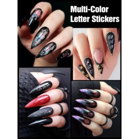 EBANKU 8 Sheets Old English Letter Nail Decals 3D Self-Adhesive Gold Silver Black White Retro English Pattern Laser Nail Design Manicure Accessories for Women Girls EBANKU 8 Sheets Old English Letter Nail Decals 3D Self-Adhesive Gold Silver Black White Retro English Pattern Laser Nail Design Manicure Accessories for Women Girls