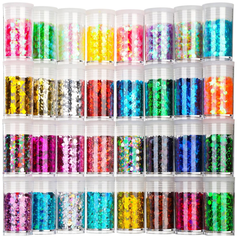 Teenitor Glitter, Chunky Glitter Mixed, Nail Glitter with Stars, Cosmetic Face Body Eye Hair Glitter, 32pcs Teenitor Glitter, Chunky Glitter Mixed, Nail Glitter with Stars, Cosmetic Face Body Eye Hair Glitter, 32pcs