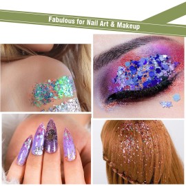 Teenitor Glitter, Chunky Glitter Mixed, Nail Glitter with Stars, Cosmetic Face Body Eye Hair Glitter, 32pcs Teenitor Glitter, Chunky Glitter Mixed, Nail Glitter with Stars, Cosmetic Face Body Eye Hair Glitter, 32pcs