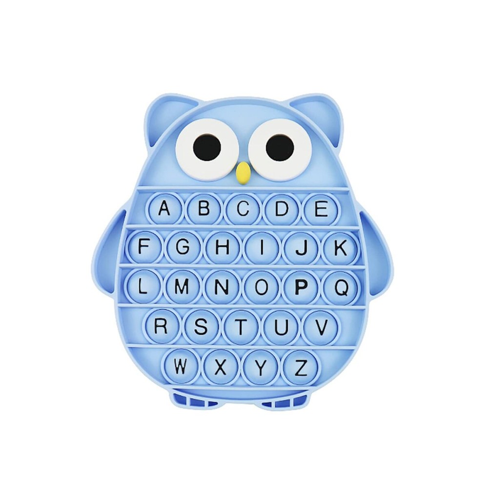 Push Pop Bubble Fidget Sensory Toy, Silicone Stress Relief Popping Toy, ABC Alphabet Owl Shaped Educational Learning Tools for Toddlers Kids Students (Black Letters-Blue)