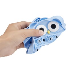Push Pop Bubble Fidget Sensory Toy, Silicone Stress Relief Popping Toy, ABC Alphabet Owl Shaped Educational Learning Tools for Toddlers Kids Students (Black Letters-Blue)
