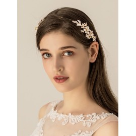 JWICOS Gold Bridal Leaves Rhinestones Headband for Brides and Bridesmaid Flower Pearl Crystal Hair Accessories for Wedding Bridal Hair Vine for Women and Girls