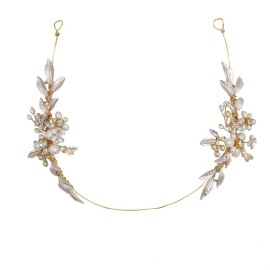 JWICOS Gold Bridal Leaves Rhinestones Headband for Brides and Bridesmaid Flower Pearl Crystal Hair Accessories for Wedding Bridal Hair Vine for Women and Girls