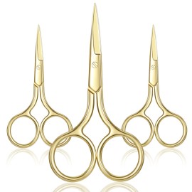Mudder 3 Pack Small Nose Scissors Facial Hair Trimming Mini Beauty Stainless Steel Grooming Pointed Scissor for Grooming Eyebrows, Nose, Mustache, Beard(Gold)