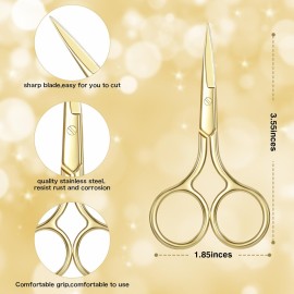 Mudder 3 Pack Small Nose Scissors Facial Hair Trimming Mini Beauty Stainless Steel Grooming Pointed Scissor for Grooming Eyebrows, Nose, Mustache, Beard(Gold)
