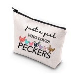 BDPWSS Chicken Lover Gifts Just a Girl Who Loves Peckers Funny Chicken Farmer Lover Cosmetic Makeup Bag Crazy Chicken Lady Travel Toiletry Bag For Women Girls (A girl loves Peckers)