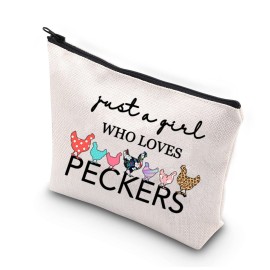 BDPWSS Chicken Lover Gifts Just a Girl Who Loves Peckers Funny Chicken Farmer Lover Cosmetic Makeup Bag Crazy Chicken Lady Travel Toiletry Bag For Women Girls (A girl loves Peckers)
