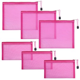 besharppin 6 Pack Mesh Cosmetic Bags, Nylon Makeup Pouches with Zipper for Home Office Purse Diaper Bag (Rose)