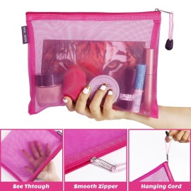 besharppin 6 Pack Mesh Cosmetic Bags, Nylon Makeup Pouches with Zipper for Home Office Purse Diaper Bag (Rose)
