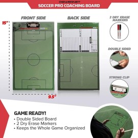 PowerNet Soccer Pro Coaching Board, Dry Erase Magnetic Clipboard, Built-in Line Up Card, Double Sided Weatherproof Soccer Coaching Board, Includes 2 Dry Erase Markers